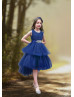 Lace Tulle High Low Flower Girl Dress With Beaded Sash